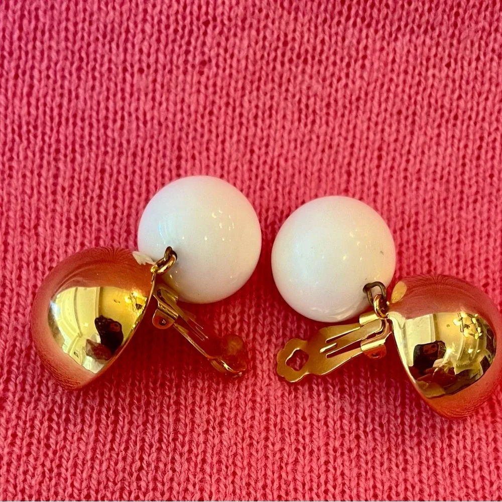 Vintage Gold and White Statement Earrings - Picture 6 of 16